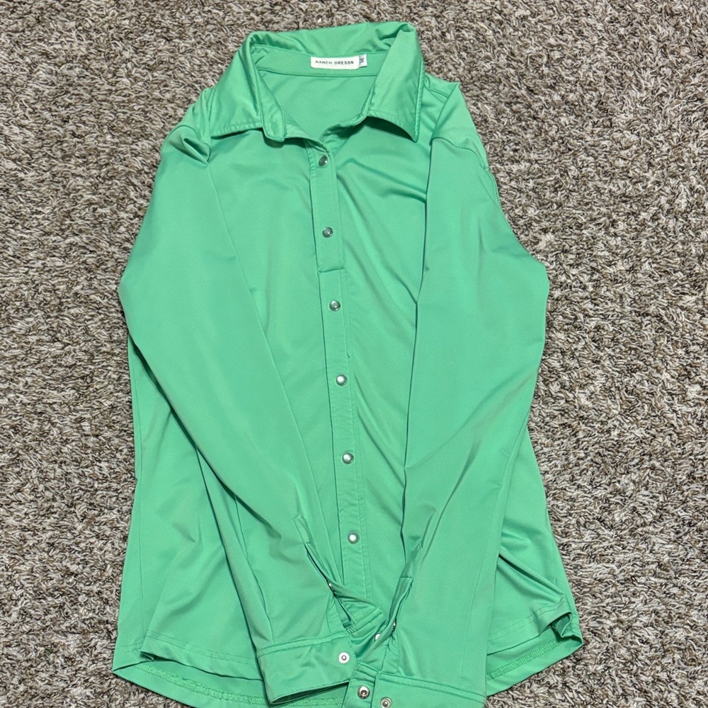 Banana Republic Women's Green Button-Down Shirt
